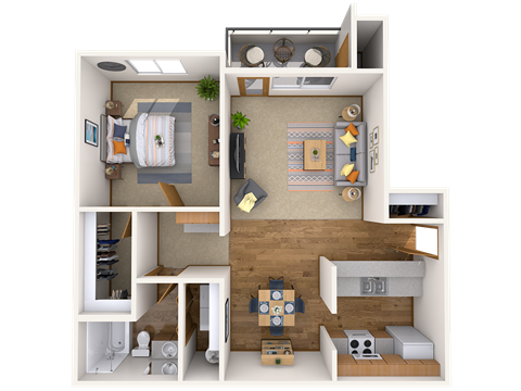 Floor plan for 1 bed, 1 bath, 770 sqft